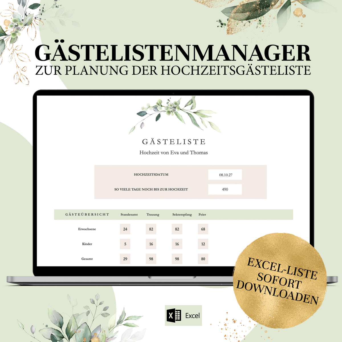 Gästeliste Hochzeit - praktische Excel-Vorlage
