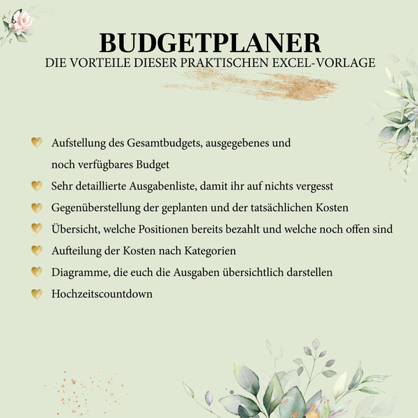 Budgetplaner Hochzeit - praktische Excel-Vorlage