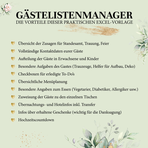 Gästeliste Hochzeit - praktische Excel-Vorlage