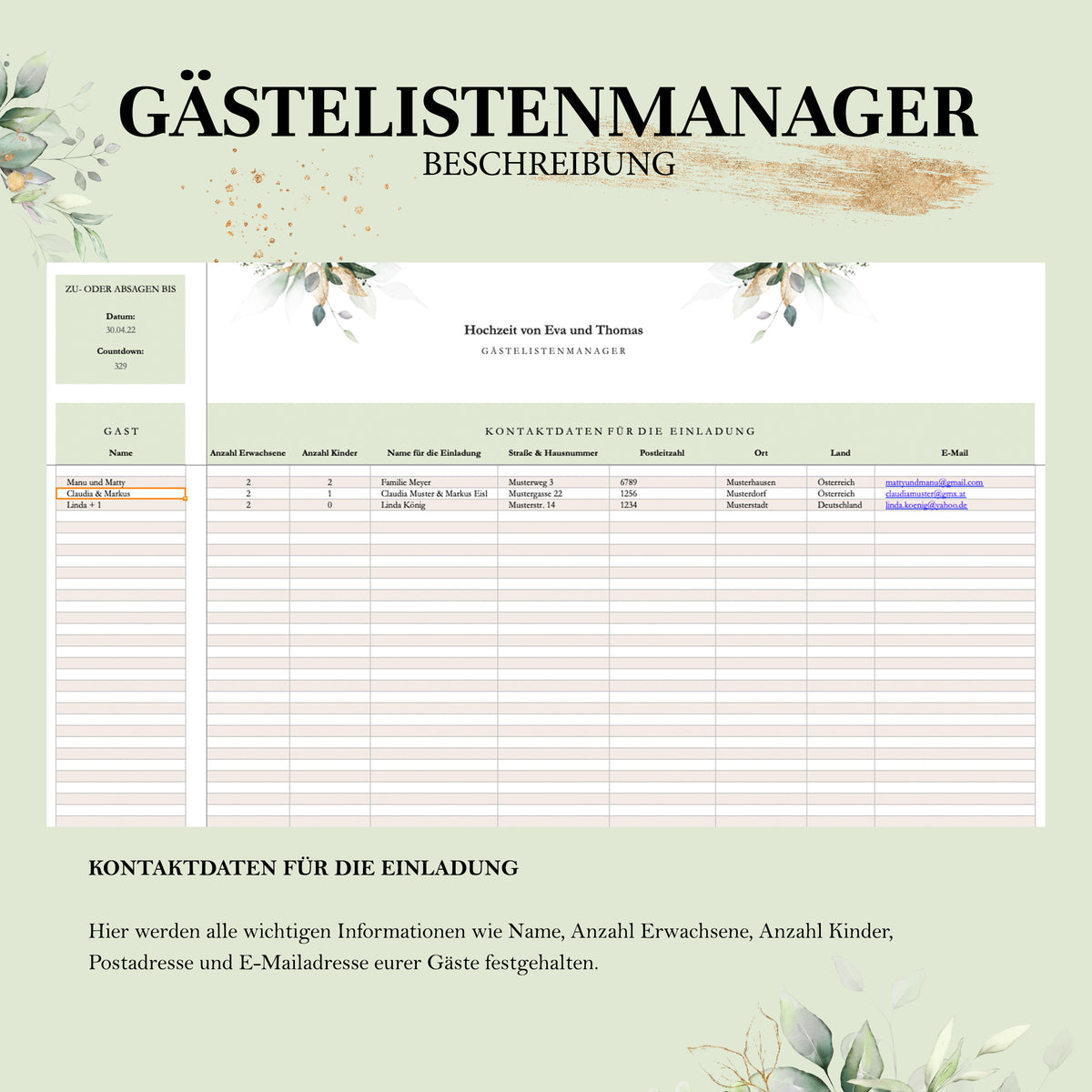 Gästeliste Hochzeit - praktische Excel-Vorlage