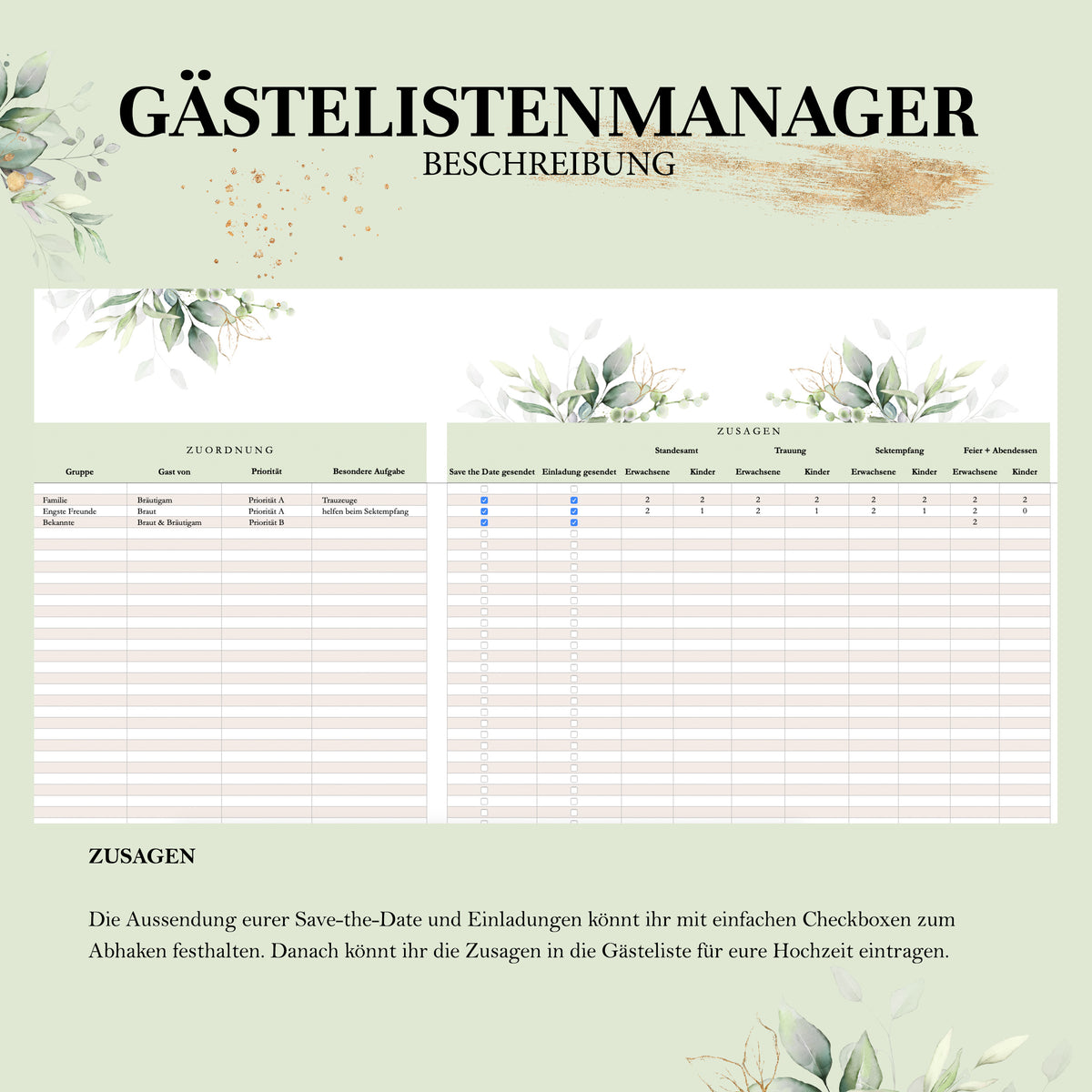Gästeliste Hochzeit - praktische Excel-Vorlage